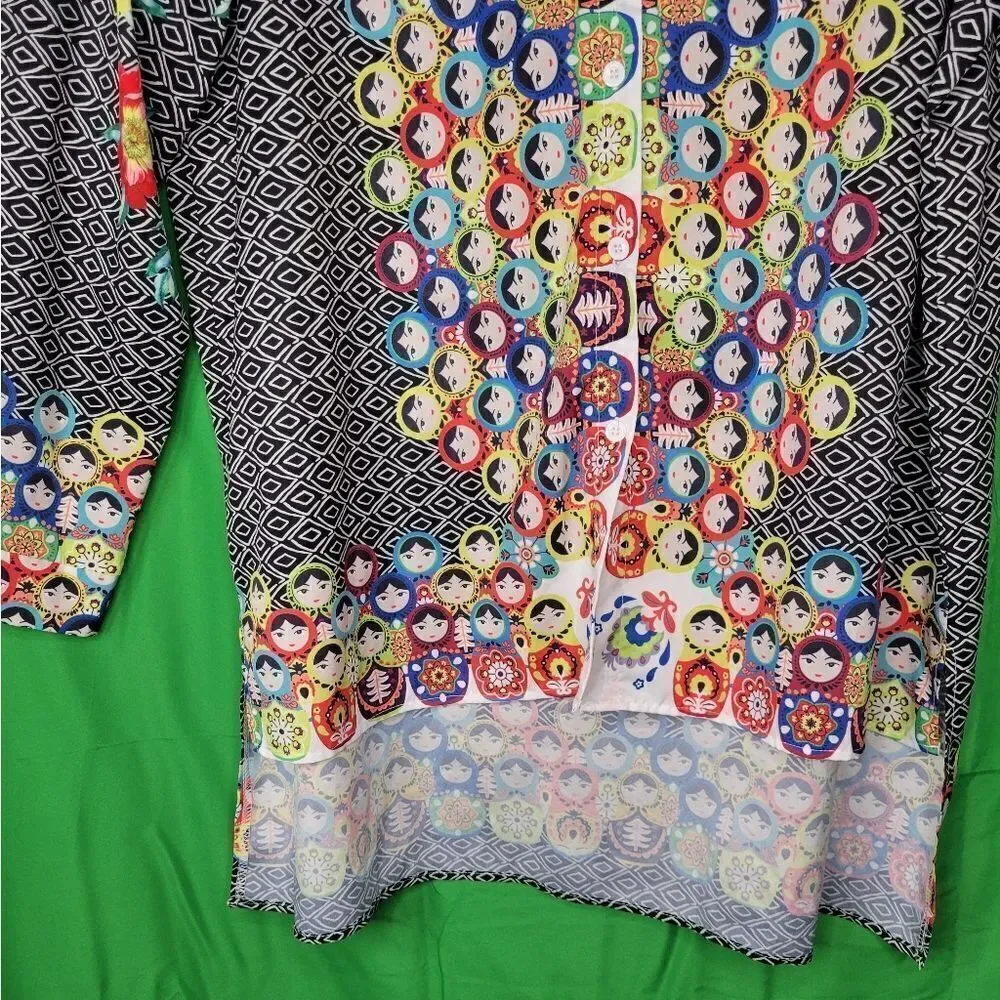 MISSLOOK  OVERSIZED MULTI-PRINT BLOUSE. - Picture 8 of 11